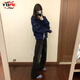 YOMC2024春秋新款美式復(fù)古外套女百搭休閑寬松高級(jí)棒球服外套夾克上衣 【藏青色】 M 45-55kg-
