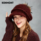 卡蒙（Kenmont）貉子毛球護耳卷邊針織帽女帽冬季毛線(xiàn)帽時(shí)尚鴨舌帽保暖堆堆帽9316 酒紅色 58cm