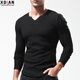 續點(diǎn)肌理感親膚柔軟螺紋打底衫男士長(cháng)袖t恤V領(lǐng)個(gè)性彈力修身緊身運動(dòng) 黑色 L（120-135斤左右）修身型