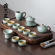 鳳陶凰（FENG TAO  HUANG）汝窯茶具套裝2025新款家用功夫茶杯茶盤(pán)新中式蓋碗茶壺泡茶一整套 2天青-流云（8杯致飲版）+茶盤(pán)【50x28】+茶