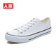 人本帆布鞋女平底運動(dòng)板鞋經(jīng)典情侶原宿板鞋 學(xué)生韓版校園布鞋 白黑 （女款偏大半碼） 39 女款