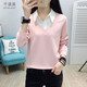 千語(yǔ)淇 2025秋裝新款寬松長(cháng)袖t恤女百搭打底衫衛衣刺繡娃娃領(lǐng)假兩件上衣 粉紅色 M 建議80-100斤