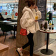宏資琦羊羔毛外套女秋冬2025新款韓版學(xué)生連帽毛絨絨加厚保暖棉服外套女 白色 S （建議88—105斤）