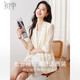 初申 夏季薄款小西裝女時(shí)尚透感通勤休閑七分袖西裝外套S141F3239 米色 M
