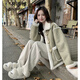 舒芳蝶（shufangdie）羊羔毛皮毛一體外套女2024冬季新款小個子加絨加厚綠色牛角扣棉服 軍綠 M
