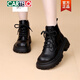 卡帝樂(lè )鱷魚(yú)（CARTELO）真皮羊毛雪地靴女2025新款冬季厚底小個(gè)子顯瘦短靴加絨加厚馬丁靴 黑色【單里】 37