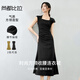 尚都比拉夏季時尚腰部收褶傘裙浪漫公主袖方領(lǐng)針織連衣裙女 優(yōu)雅黑 L 
