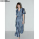 COCOBELLA手工扎染印花襯衫裙女夏氣質(zhì)通勤OL束腰連衣裙FR525 藍色扎染 XL