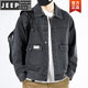 JEEP SPIRIT工裝牛仔外套男潮流寬松春秋季復古日系重磅大碼夾克上衣痞帥休閑 MS301黑灰色 XL 【160-180斤】