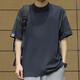 依郎酷男士短袖t恤男純棉寬松圓領(lǐng)半袖體恤衫男生半截袖重磅大碼五分袖 寶藍(lán)色 XL【140-160斤】