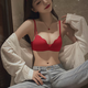 維多利亞的優(yōu)雅新款美背無痕內(nèi)衣女小胸聚攏黑色性感無鋼圈文胸套裝細(xì)肩帶 紅色套裝 75B =34B 舒適聚攏
