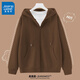 真維斯（Jeanswest）外套女連帽開(kāi)衫衛衣女裝春秋冬季新款寬松休閑潮流韓版學(xué)生上衣服 薄款 深棕 純色 XL