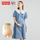 費雪（Fisher-Price）美國費雪孕婦連衣裙夏娃娃領(lǐng)牛仔裙夏季薄款外穿裙子哺乳夏裝長(cháng)裙 藍色牛仔連衣裙+膚色安全褲 M【95-130斤適穿】