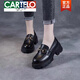 卡帝樂鱷魚（CARTELO）真皮厚底樂福鞋女2025年春秋軟底小皮鞋增高復(fù)古松糕鞋單鞋 黑色(現(xiàn)貨 標(biāo)準(zhǔn)尺碼) 38