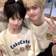 love legend情侶裝夏季短袖t恤2025新款套裝一男一女寬松半袖上衣班服定制 杏色+杏色 M 男+S女