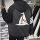 柯菲沃2024冬季新款刺繡拼接帆船棉衣休閑潮流拼接厚款百搭情侶連帽棉衣 LS-370黑色 XL