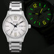 EPOCH艾?？薊POCH夜光男手表自發(fā)光雙歷黑鋼 防水戰術(shù)運動(dòng)商務(wù)表 綠黃燈鋼色白盤(pán) 鋼帶款