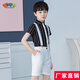 蘿卜唄唄 新品夏款兒童西裝男禮服男花童禮服西裝套裝男童禮服夏男童禮服套裝夏演出服幼兒園西服鋼琴表演 四件套（襯衫+褲子+背帶+領(lǐng)帶） 150cm建議體重58-70斤