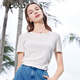 百圖betu女裝夏季新款圓領(lǐng)T恤抽褶魚尾下擺百搭短袖女2405T08 米白 M