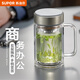 蘇泊爾（SUPOR）雙層玻璃杯茶杯耐熱防燙帶手柄水杯商務(wù)辦公男士過濾帶蓋杯子 流光銀-450mL