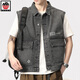 AEMAPE蘋(píng)果牛仔馬甲男士外套歐美潮流春秋大口袋無(wú)袖上衣服潮牌背心馬夾 9218#煙灰色 M（建議110 130斤）