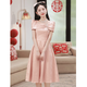 塞德勒（SAIDELE）晚禮服女高端粉色小個(gè)子法式小眾訂婚連衣裙伴娘服平時(shí)可穿畢業(yè) 豆沙粉 XXL (建議126-135斤)