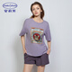 安莉芳貓咪印花純棉睡衣套裝女可外穿短袖短褲情侶家居服EL00584 灰紫色GPP M