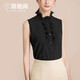 路施南花邊立領(lǐng)無(wú)袖襯衫女夏季歐美時(shí)尚設計感小眾襯衣白色雪紡職業(yè)上衣 黑色 L1818 XL