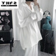 唐號男士襯衫長(cháng)袖秋夏季潮牌垂感很仙的純色方領(lǐng)寬松情侶款百搭襯衣 白色 XL