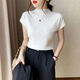 勛貍粑春夏新款冰絲針織衫女短袖修身半高領(lǐng)薄款t恤上衣 白色 L:建議100-110斤