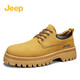 Jeep吉普馬丁靴休閑皮鞋男鞋工裝鞋簡(jiǎn)約復古春秋季柔軟低幫鞋土黃41