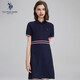 U.S. POLO ASSN.US保羅夏季時(shí)尚百搭polo領(lǐng)連衣裙收腰顯瘦拼色氣質(zhì)休閑運動(dòng)裙女 藏青色 XL 170/92A