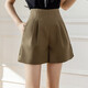 瑤益 休閑短褲女2025春秋新款高腰百搭韓版西裝短褲A字寬松排扣闊腿褲 卡其色 L