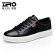 零度男鞋休閑皮鞋男 頭層牛皮戶(hù)外鞋百搭男士休閑鞋潮流板鞋子 黑色03629 38