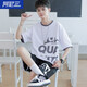 阿尼三青少年短袖t恤男夏季2025新款潮流帥氣休閑衣服初中高中學(xué)生上衣 白色+短褲 2XL （130-145斤）