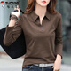 啄木鳥(niǎo)春秋季2026新款棉翻領(lǐng)長(cháng)袖t恤女韓版寬松帶領(lǐng)上衣POLO領(lǐng)打底衫潮 咖啡色 3XL 145-160