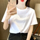 朵迪雅尚純棉短袖t恤女2022夏季女裝新款韓版寬松印花T恤衫休閑百搭打底衫 純白色 M 【建議95-115斤】