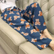 尺典（CICDIANN）棉綢睡衣女棉綢睡褲女士薄款闊腿褲夏季居家外穿人造棉沙灘九分褲 墨綠小熊 均碼