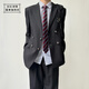 木村叔木村叔dk日系灰色西服套裝男高級感正裝青少年男生成人禮西服外套 黑色西服套裝（西服+西褲）MB-01 XL