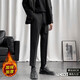 艾梵斯貝春秋冬季垂感西褲韓版潮流修身小腳休閑長(cháng)褲子男士直筒西裝褲純色 YK9黑色9分褲加絨 30