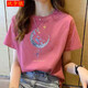 玖卡依純棉短袖t恤女2025夏季女裝新款韓版寬松體恤衫休閑半袖打底衫 玫粉色-星球 L 建議105-115斤
