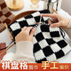 優(yōu)悅居手工編織黑白棋盤(pán)格圍巾材料包新手自織送男友diy毛線(xiàn)圣誕節禮物 02黑色+03乳白（各3團） 材料包