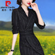 皮爾卡丹（pierre cardin）西裝連衣裙高端早春秋新款a字法式女氣質(zhì)修身包臀長(cháng)袖職業(yè)裙正裝 黑色 M 建議105斤內