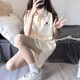 冠軍吉祥運(yùn)動(dòng)服套裝女2025新款夏季純棉寬松休閑夏裝刺繡搭配一整套潮牌 杏色上衣(小疊-藍(lán))+杏色短褲(小 S