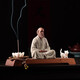 久造禪意紫砂達(dá)摩祖師擺件創(chuàng)意陶瓷工藝品家居客廳茶道線香插裝飾 禪宗達(dá)摩+陶瓷花+底座+佛珠+小貓/ZSH
