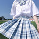 閃動少女（SHANDONGSHAONV）jk制服正版套裝全套原創(chuàng)制服裙長袖日系半身裙女百褶裙格裙夏 【不死川】格裙+白色短袖襯衫+領結 M