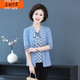 中年人穿的夏天的長(cháng)袖衣服女裝中老年女裝春秋新款長(cháng)袖假兩件上衣媽媽裝寬松洋氣針織開(kāi)衫小衫女 淺藍色（圓點(diǎn)） 3XL 建議125-135斤左右