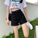王熙麥高腰牛仔短褲女夏季薄款2023年新款韓版顯瘦設計感小個(gè)子a字熱褲 黑色 L建議105-115斤