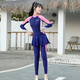 軒海（XUANHAI） 兒童連體游泳衣女孩裙式長(cháng)袖長(cháng)褲防曬保守顯瘦大童少女學(xué)生泳裝 藏青粉邊+裙子 S