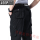 JEEP SPIRIT純棉耐磨多口袋工裝褲男松緊腰褲勞保長(zhǎng)褲加肥加大碼寬松休閑褲子 六口袋黑色 3XL 建議1到195斤